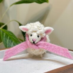 尼泊爾手工羊毛氈娃娃｜粉紅圍巾小白羊