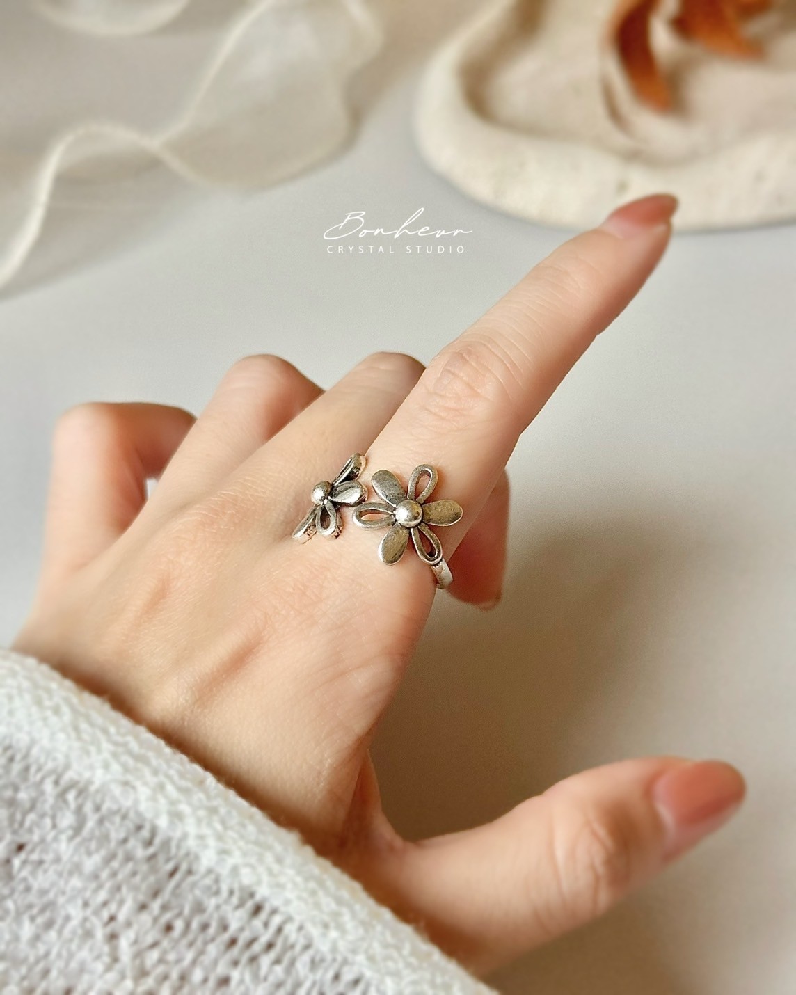 合金雙花戒指:圖片 3