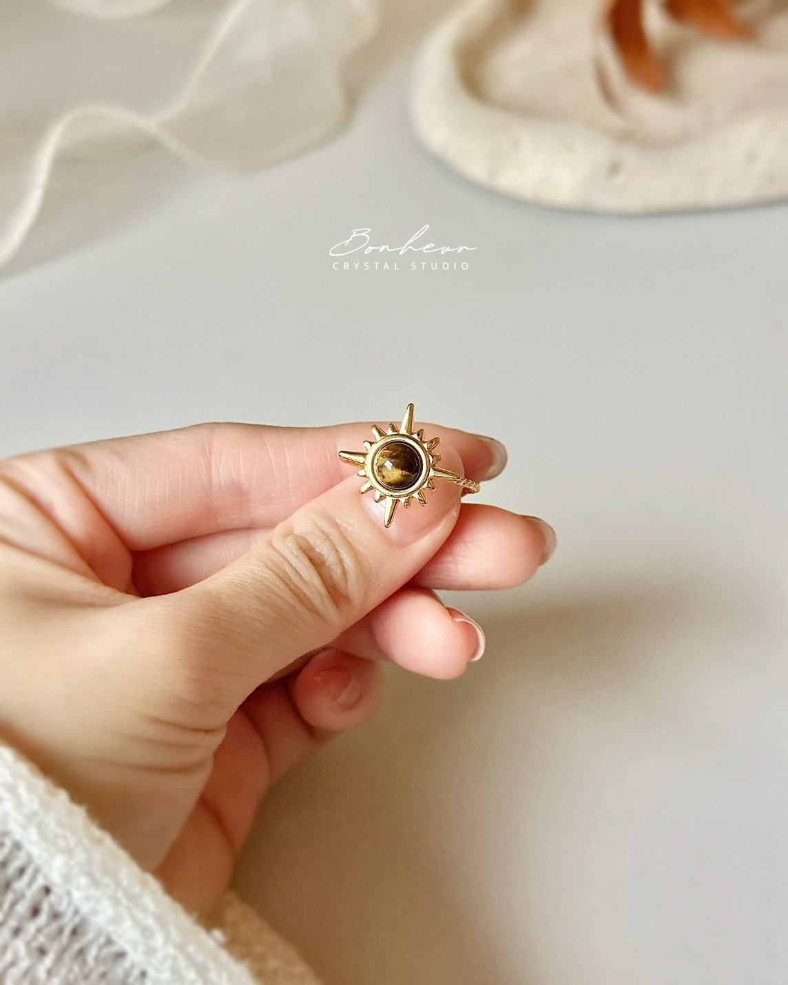 黃虎眼合金戒指(金托)#16:圖片 2