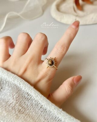 黃虎眼合金戒指(金托)#16