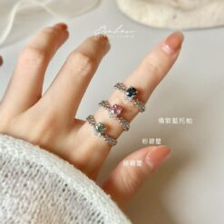 倫敦藍拓帕&粉碧璽&綠碧璽925銀戒指(銀托)#15