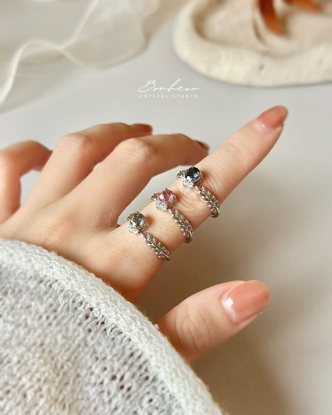 倫敦藍拓帕&粉碧璽&綠碧璽925銀戒指(銀托)#15:圖片 2