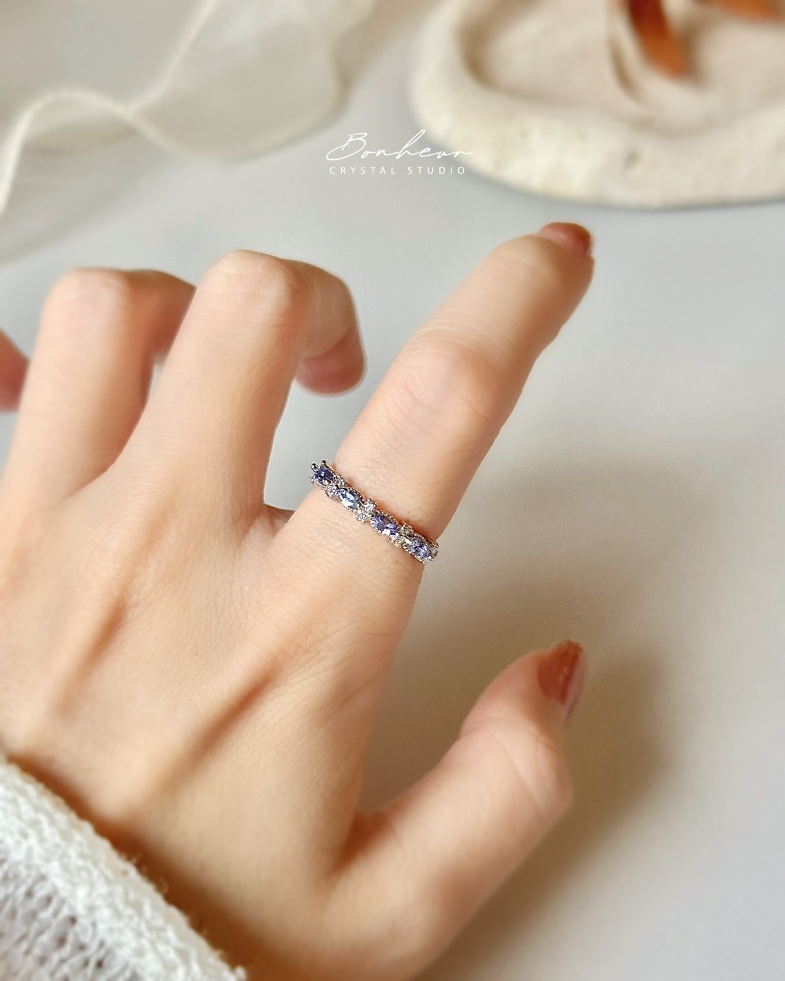 坦桑石&綠碧璽925銀戒指(銀托)#14:圖片 2