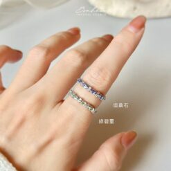 坦桑石&綠碧璽925銀戒指(銀托)#14