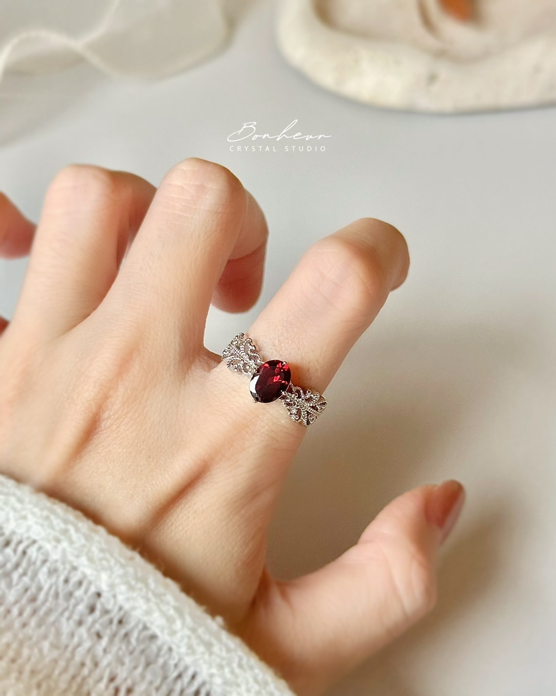 紫水晶&紅石榴石925銀戒指(銀托)#13:圖片 8