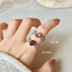 紫水晶&紅石榴石925銀戒指(銀托)#13