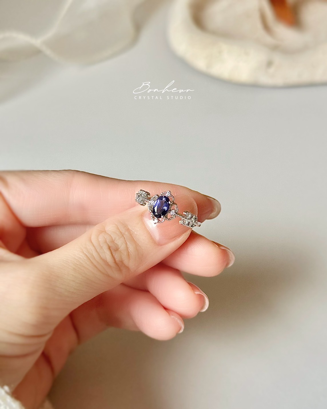 堇青石925銀戒指(銀托)#11:圖片 2