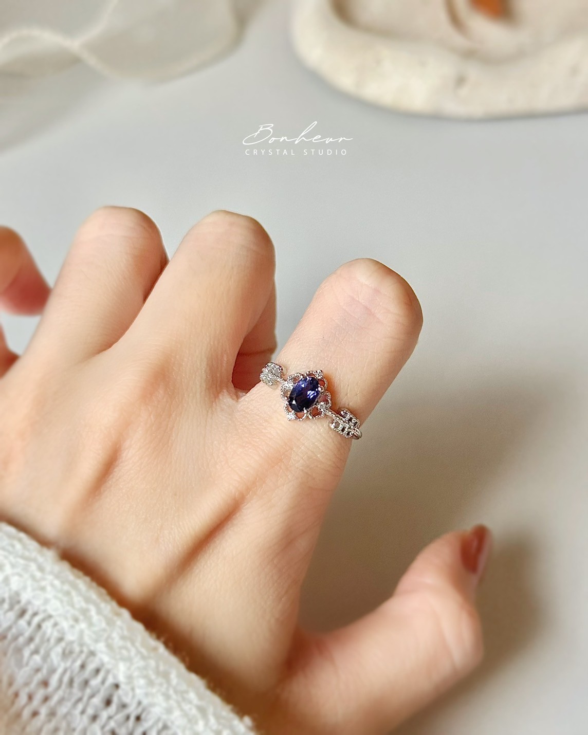 堇青石925銀戒指(銀托)#11:圖片 3