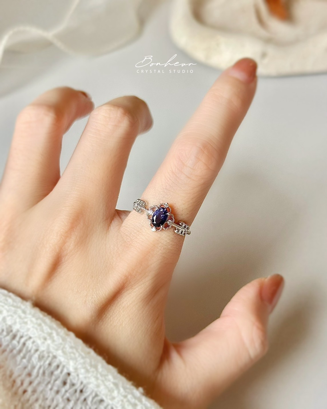 堇青石925銀戒指(銀托)#11