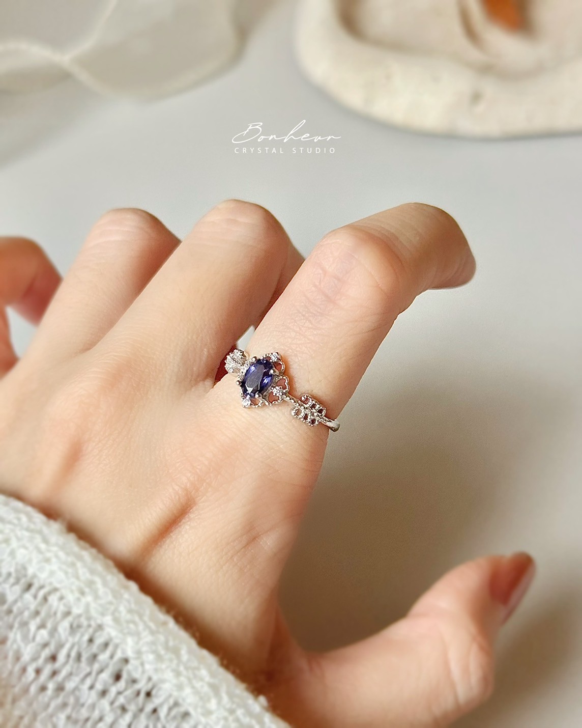 堇青石925銀戒指(銀托)#11:圖片 4