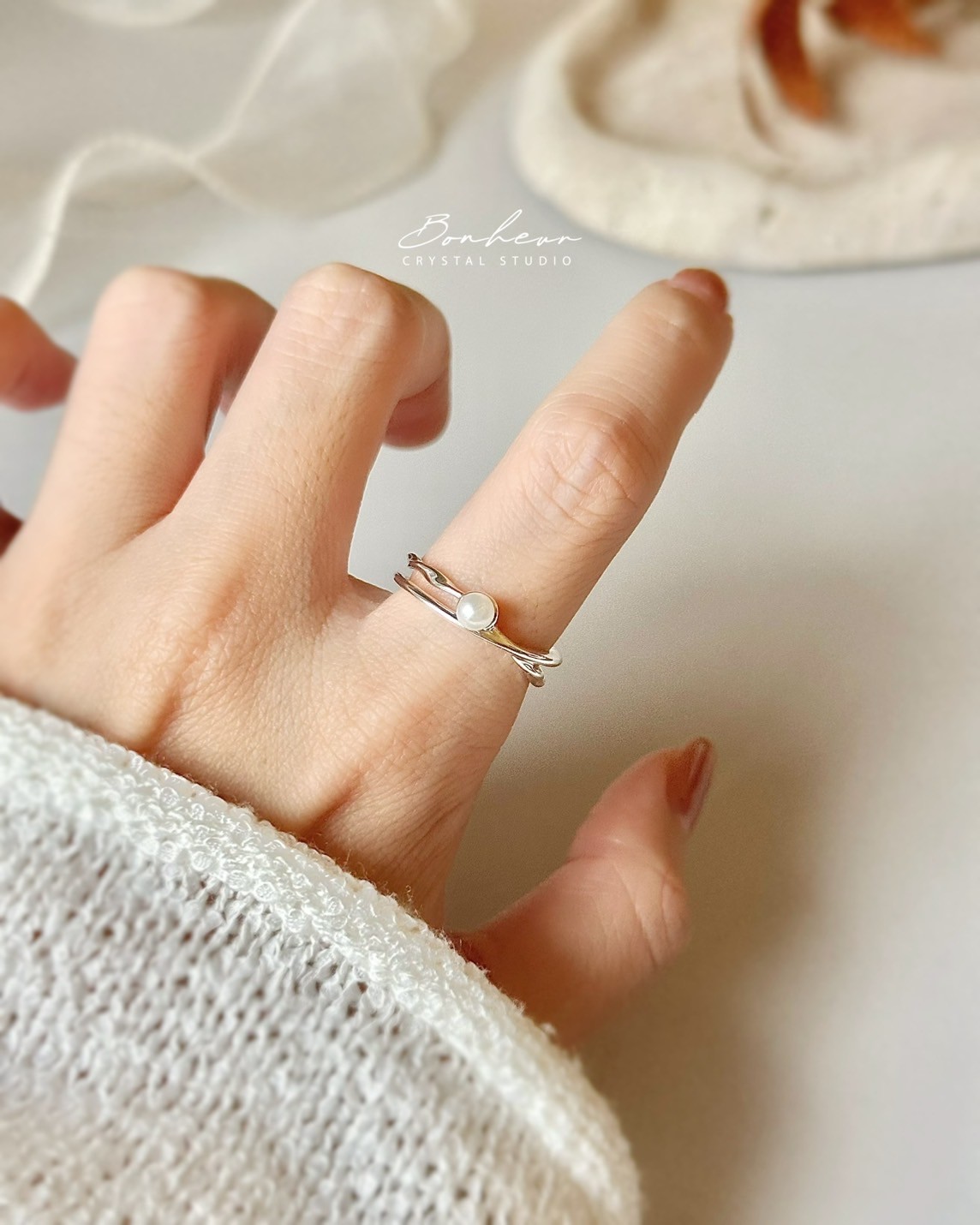 合金珍珠雙層戒指