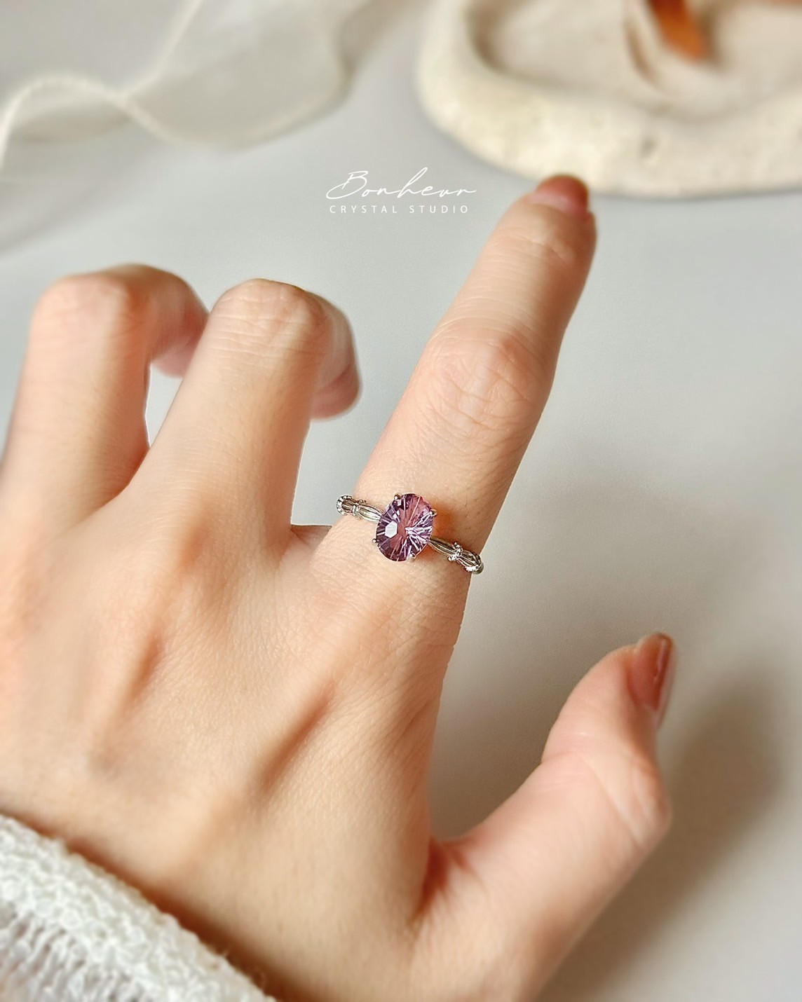 紫水晶925銀戒指(銀托)#08