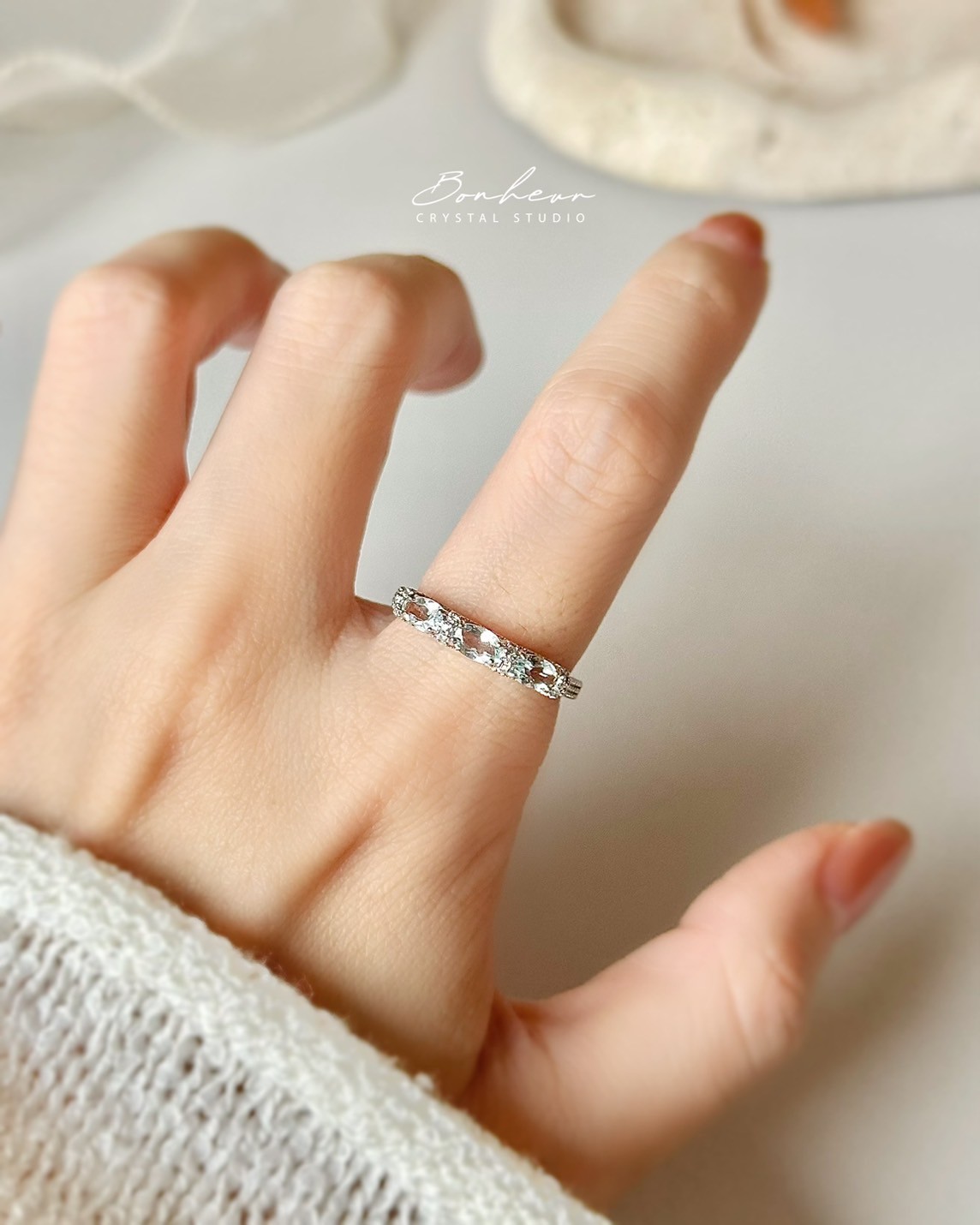 海藍寶925銀戒指(銀托)#07