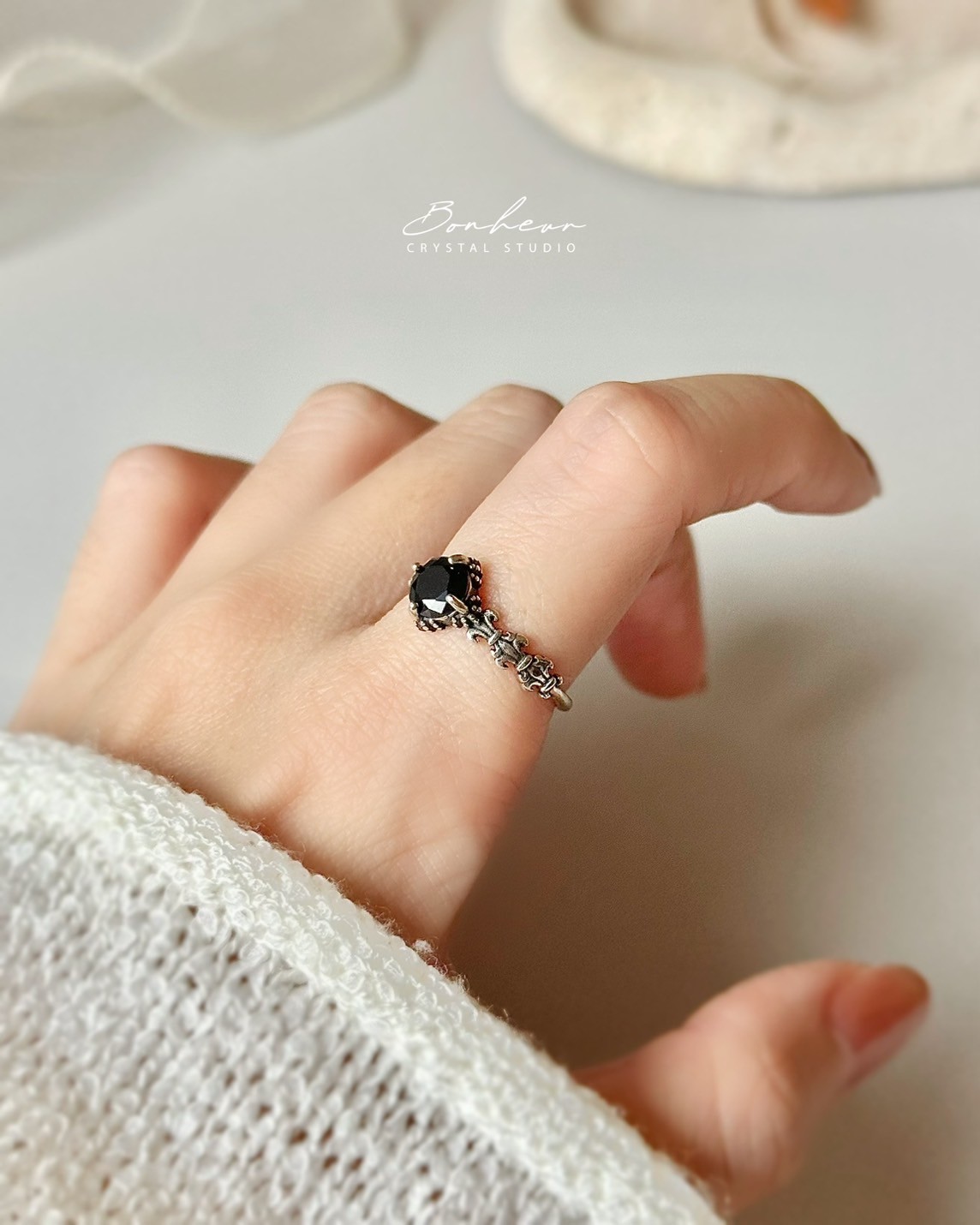 黑尖晶925銀戒指(銀托)#04:圖片 3