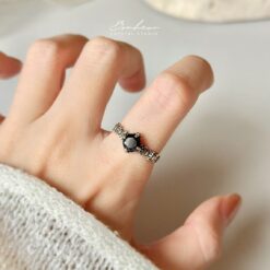 黑尖晶925銀戒指(銀托)#04