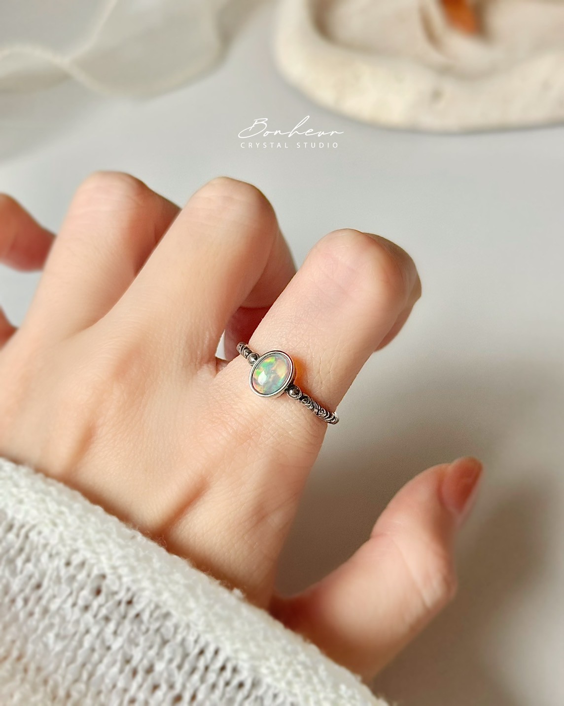蛋白石925銀戒指(銀托)#03:圖片 3