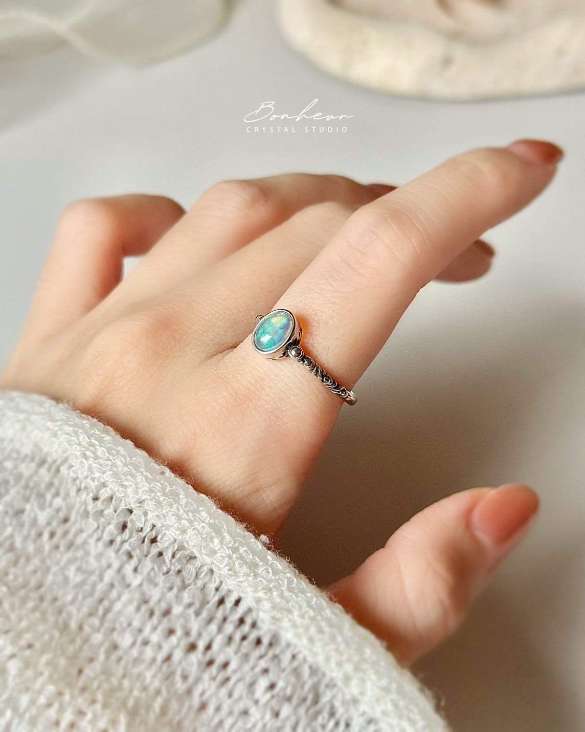 蛋白石925銀戒指(銀托)#03:圖片 4