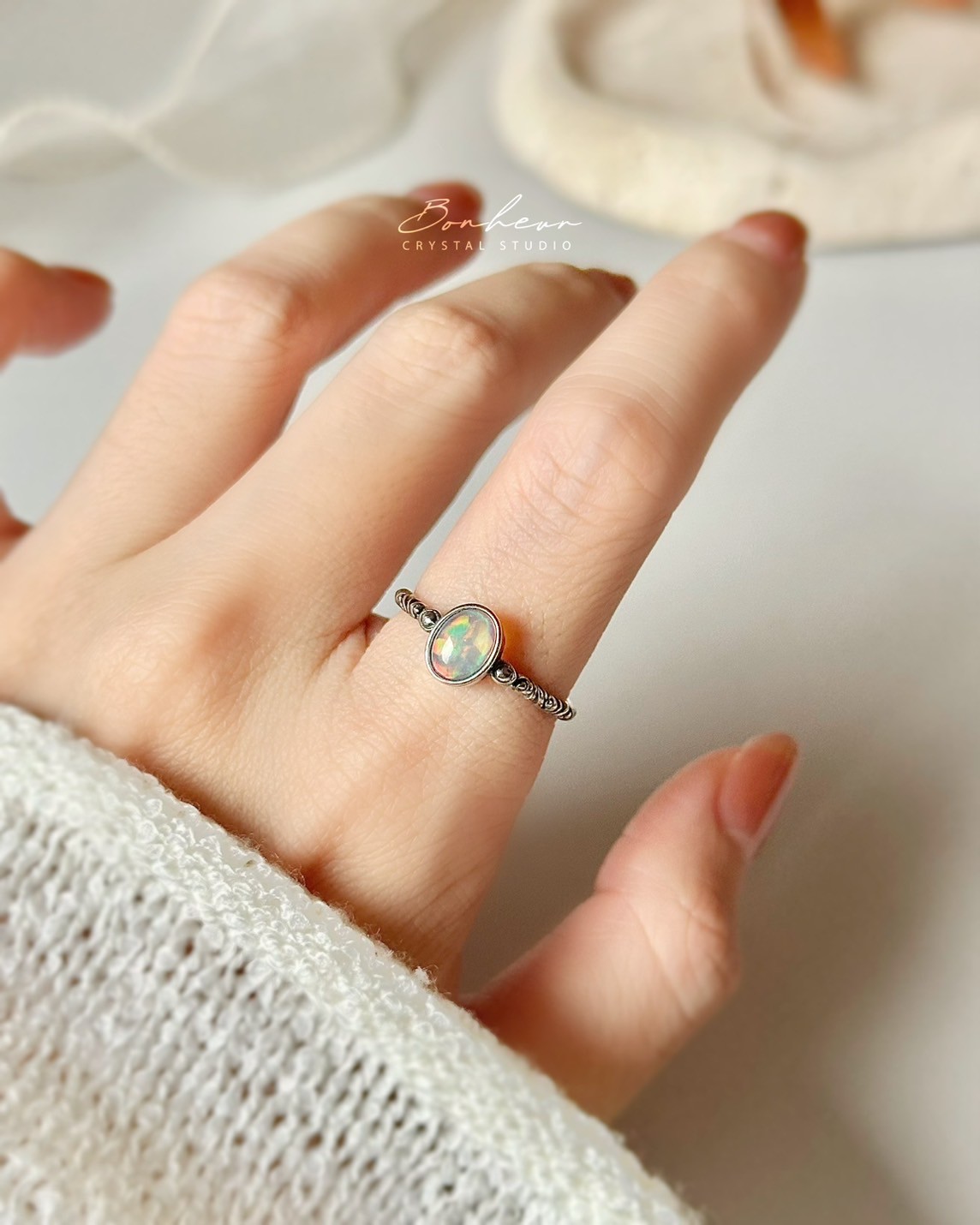 蛋白石925銀戒指(銀托)#03:圖片 5