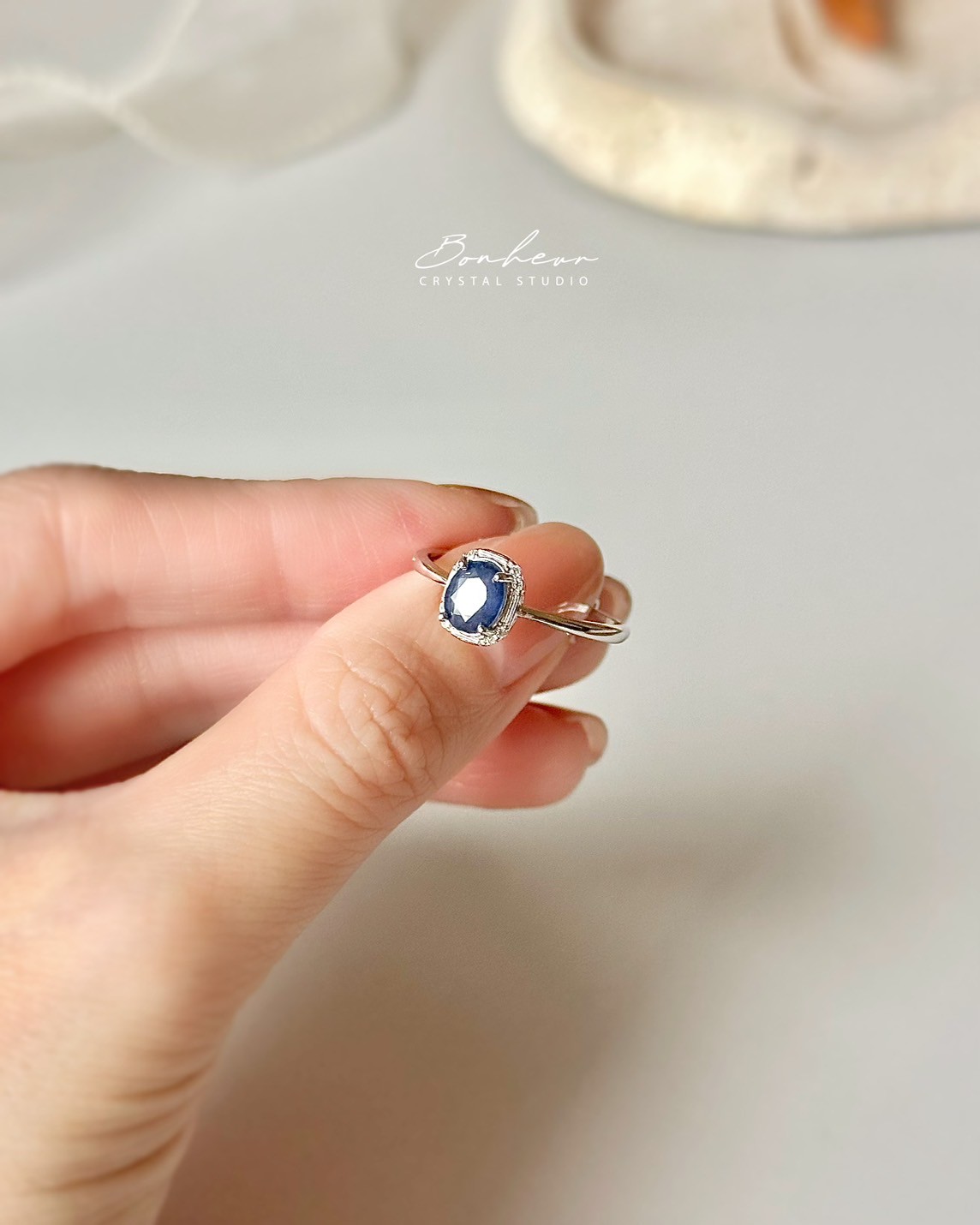 藍寶石925銀戒指(銀托)#02:圖片 2