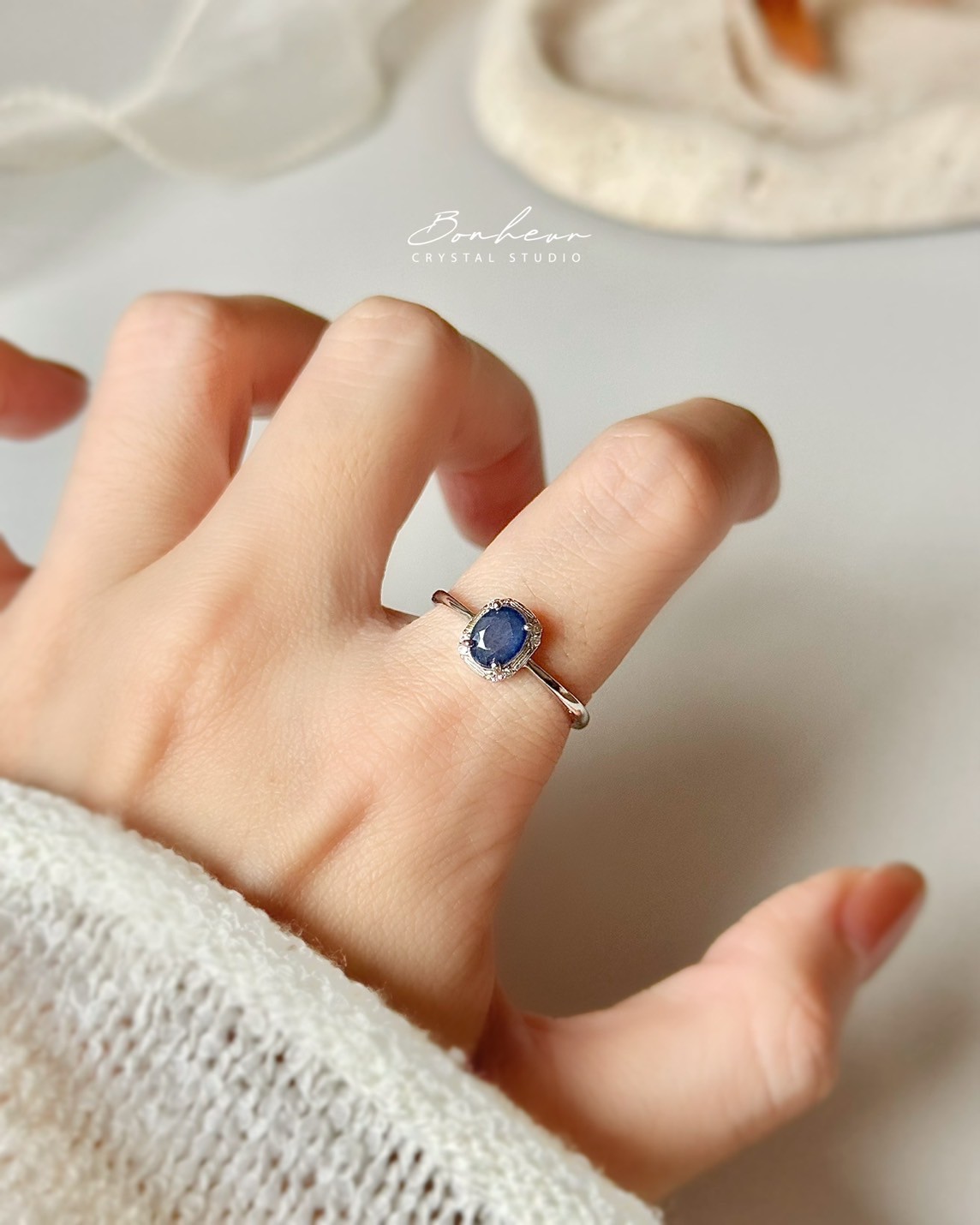 藍寶石925銀戒指(銀托)#02:圖片 4