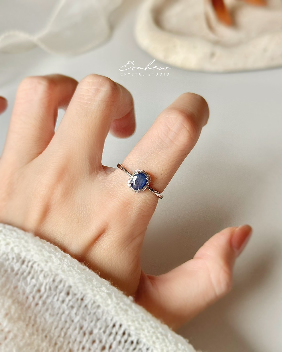 藍寶石925銀戒指(銀托)#02