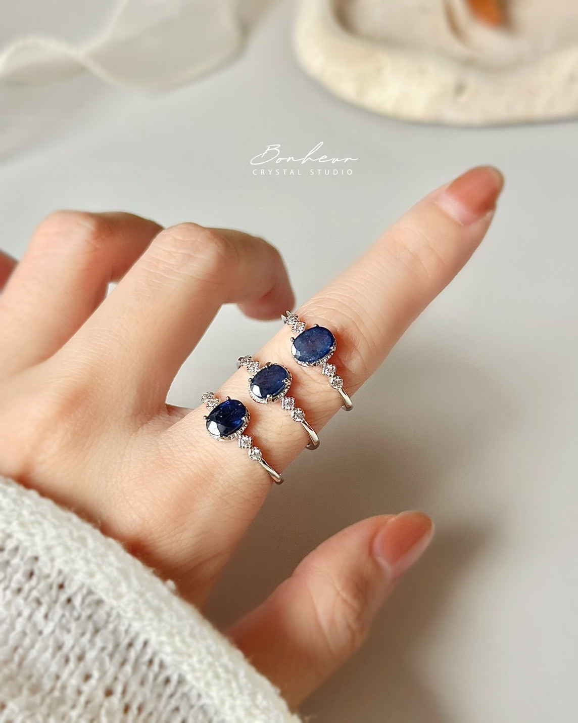 藍寶石925銀戒指(銀托)#01:圖片 3