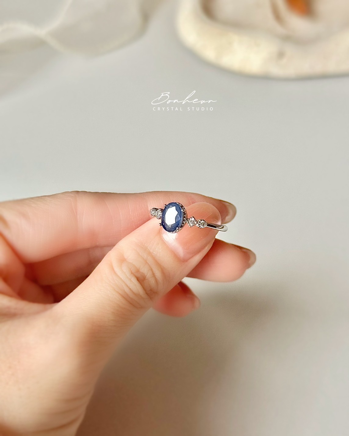 藍寶石925銀戒指(銀托)#01:圖片 2