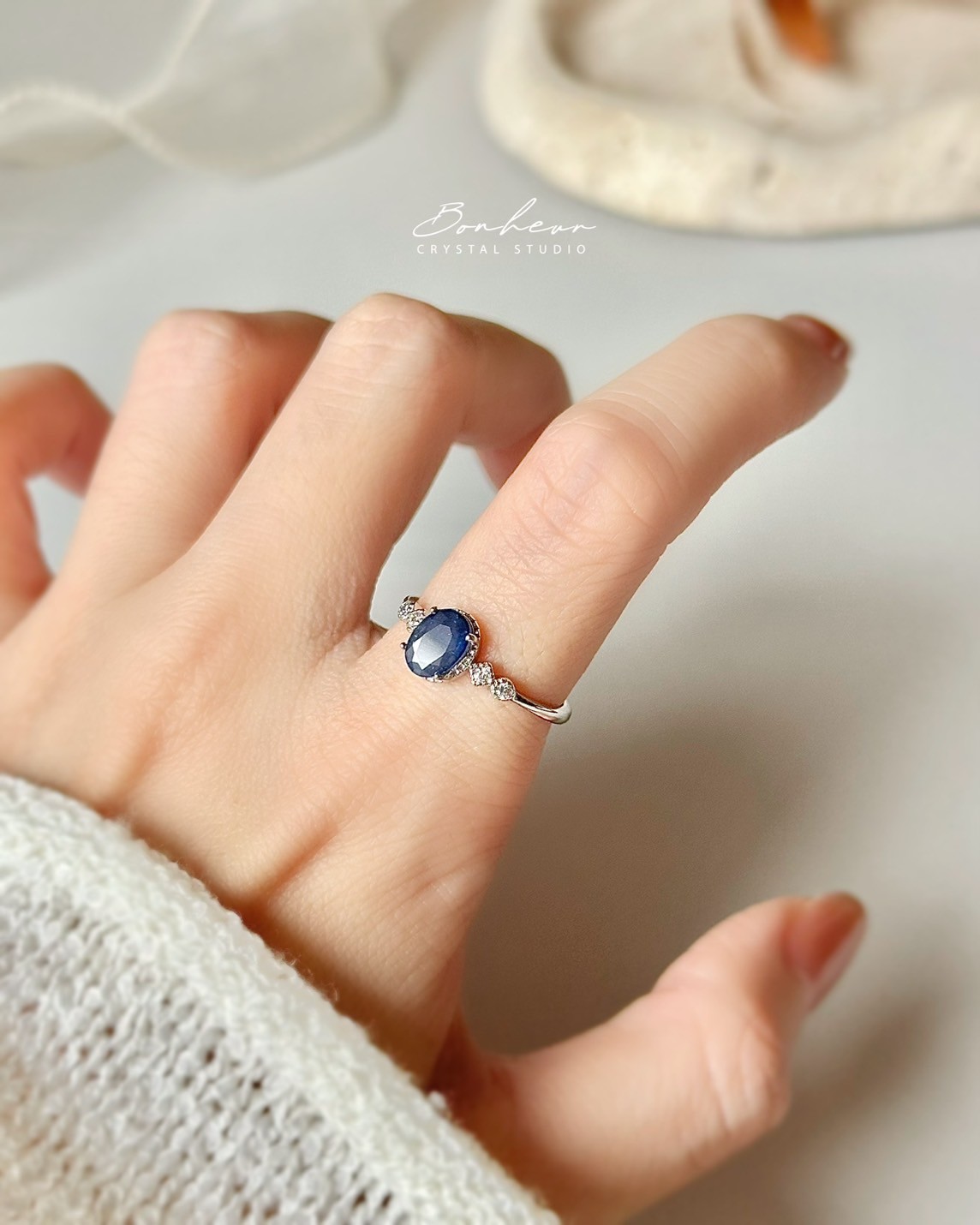 藍寶石925銀戒指(銀托)#01:圖片 4