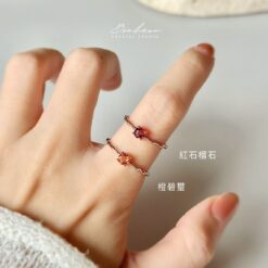 橙碧璽&紅石榴石925銀戒指(玫瑰金托)#28