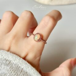 蛋白石925銀戒指(玫瑰金托)#25