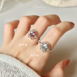 紫水晶&藍拓帕925銀戒指(銀托)#17