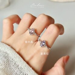 坦桑石&紫水晶925銀戒指(銀托)#23