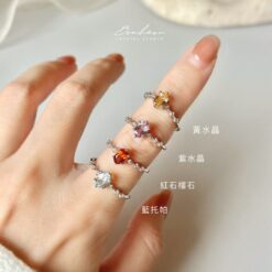 藍托帕&紅石榴石&紫水晶&黃水晶925銀戒指(銀托)#35