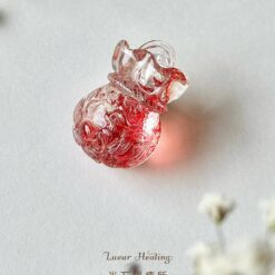 冰透紅膠花水晶｜手工雕刻九尾狐錢袋